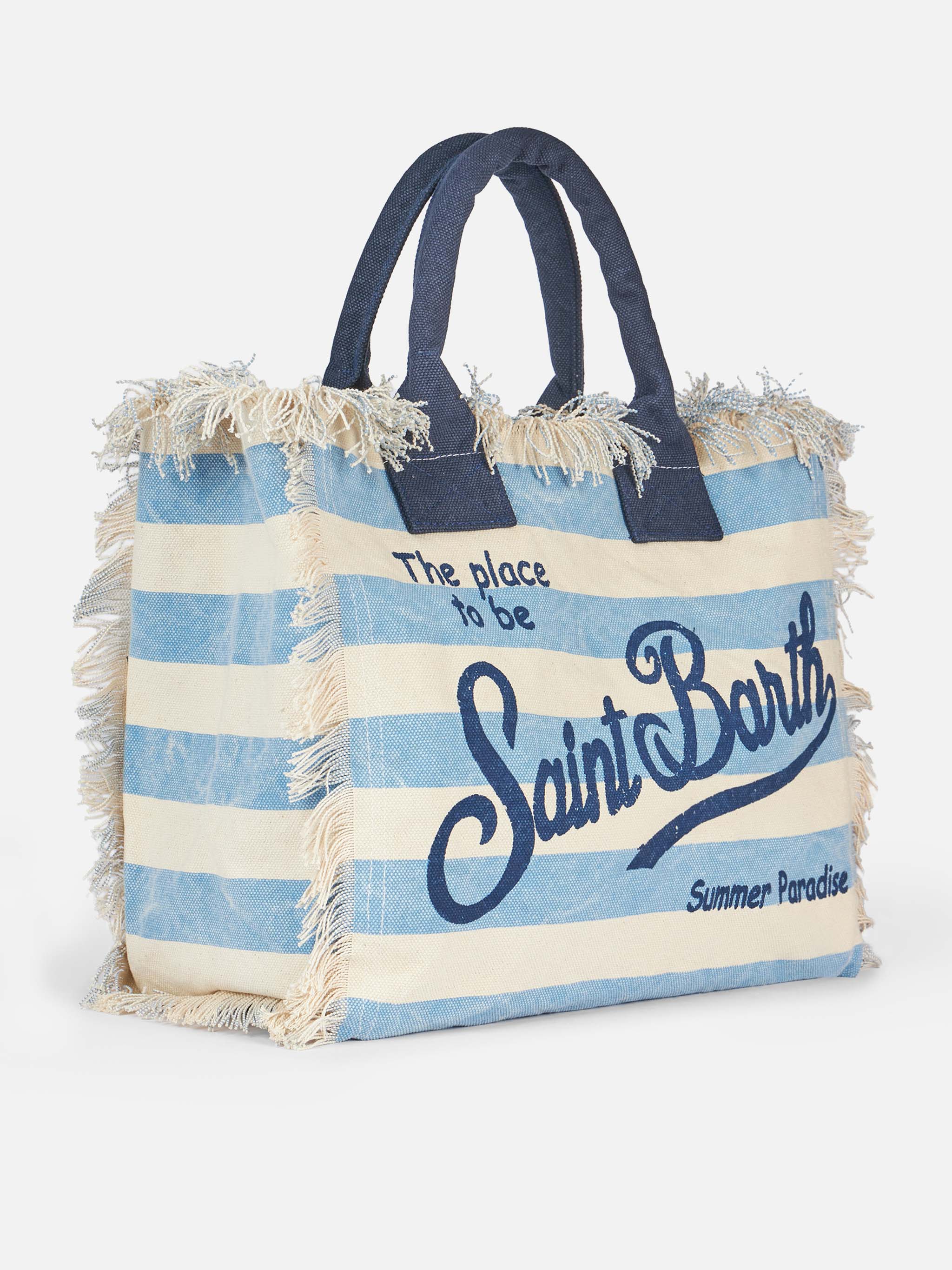 Borsa da mare in cotone azzurra a righe