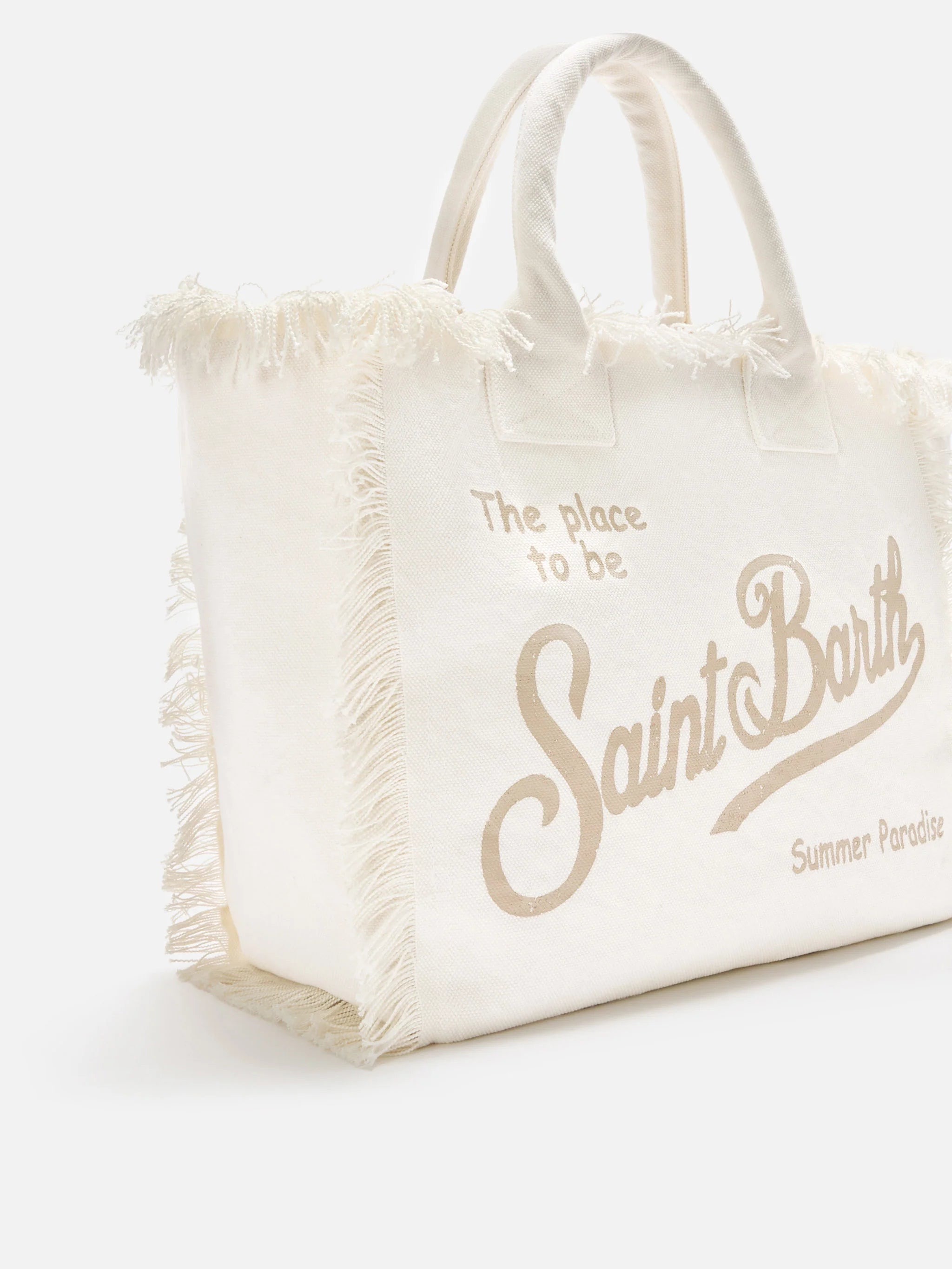 Borsa da mare in cotone bianca panna