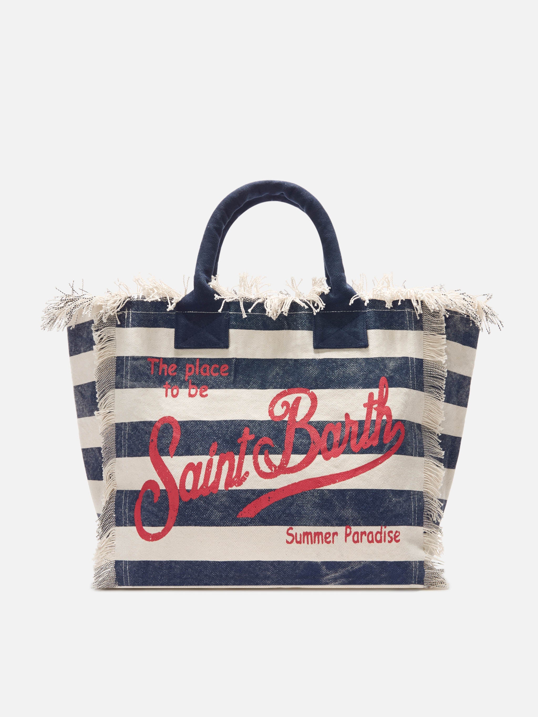 Borsa da mare in cotone blu e rossa