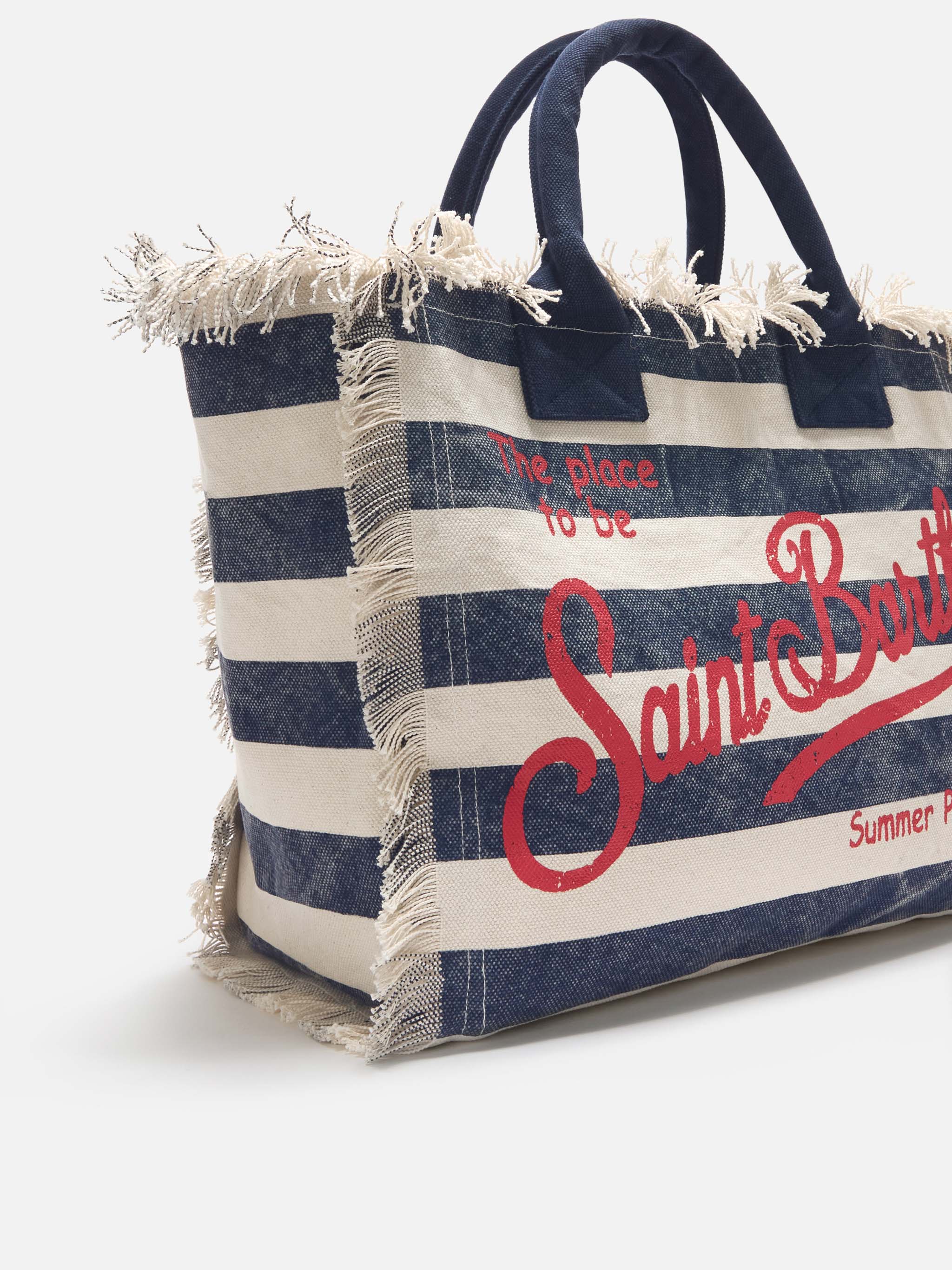 Borsa da mare in cotone blu e rossa