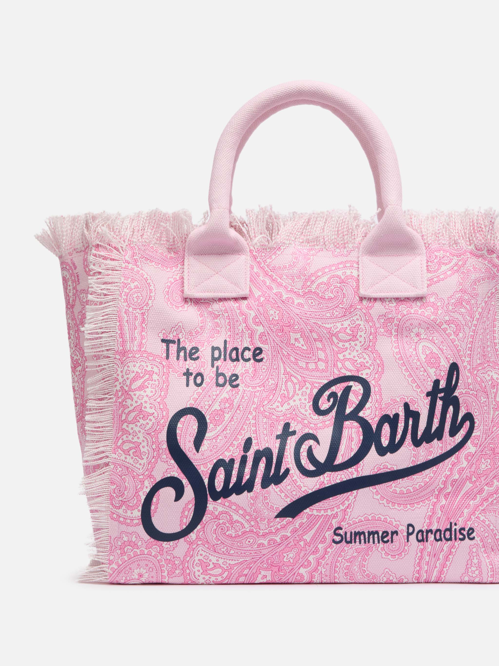 Borsa da mare in cotone con stampa paisley