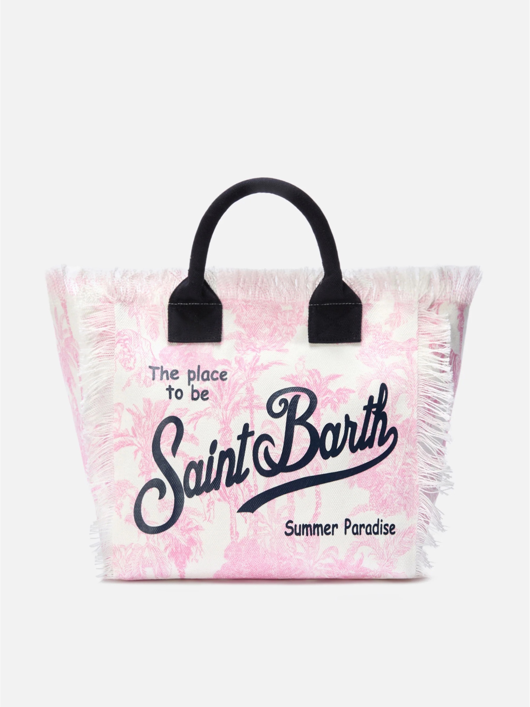 Borsa da mare in cotone rosa e bianca