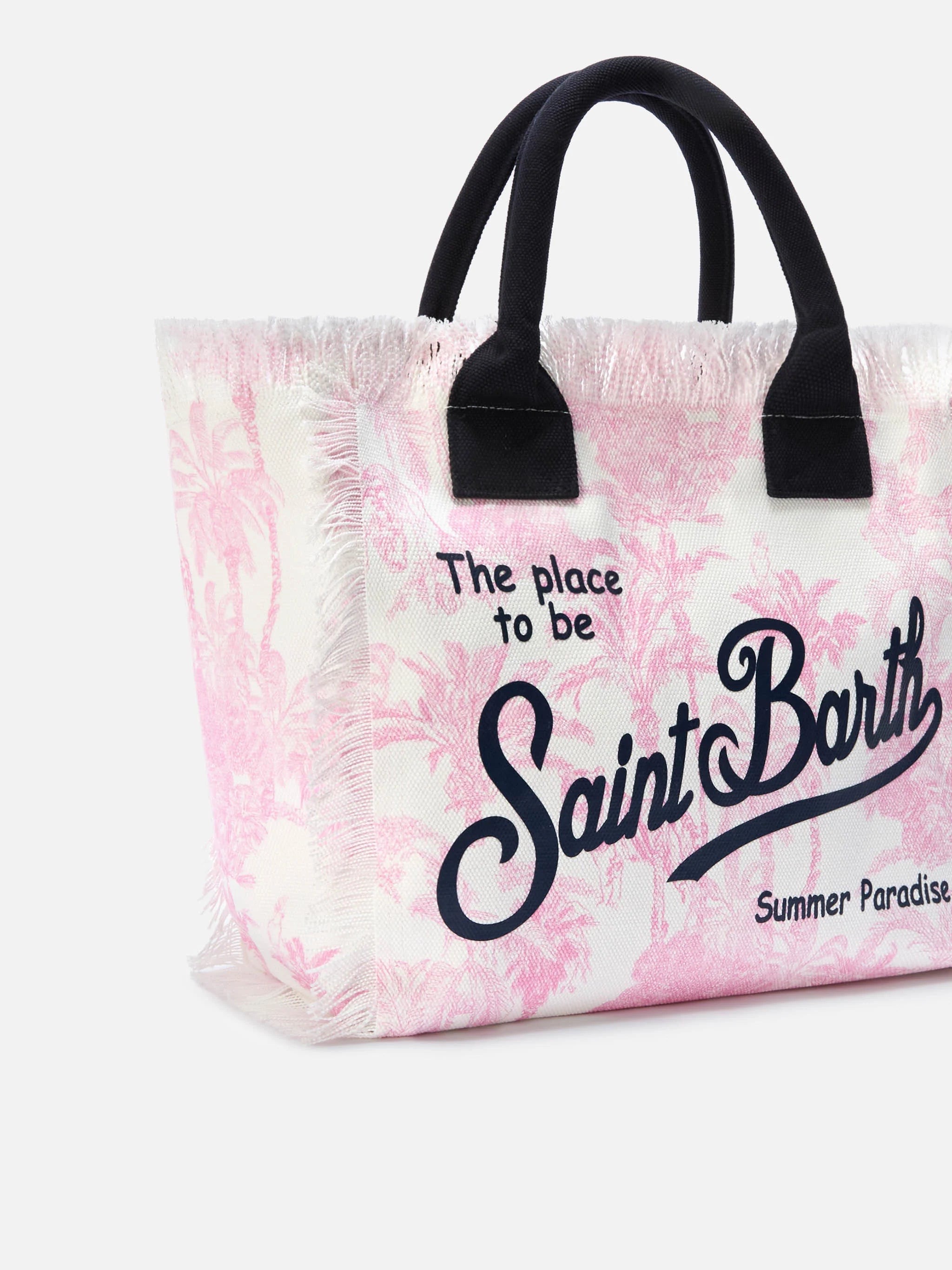 Borsa da mare in cotone rosa e bianca