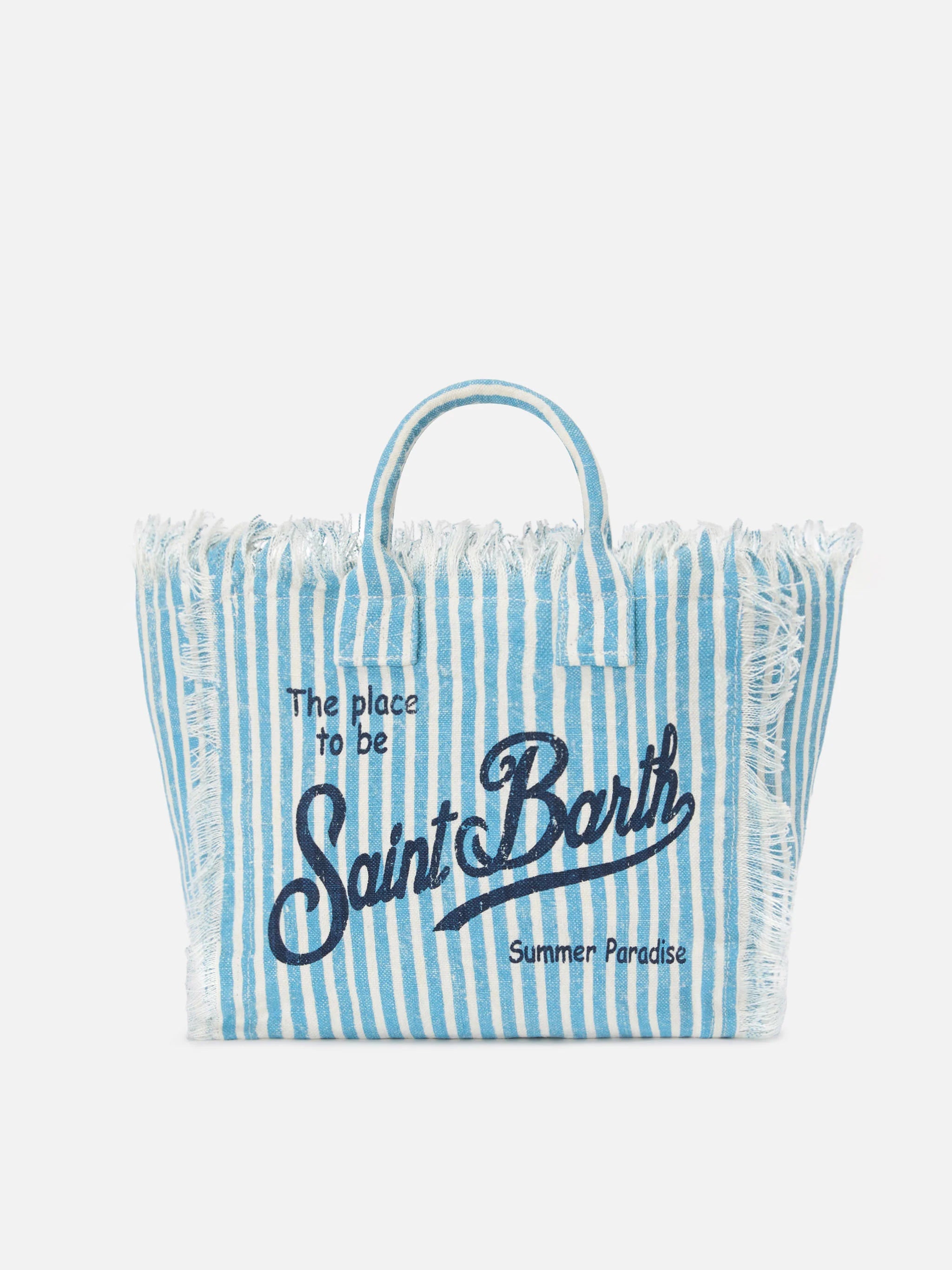 Borsa da mare medie in lino righe azzurre