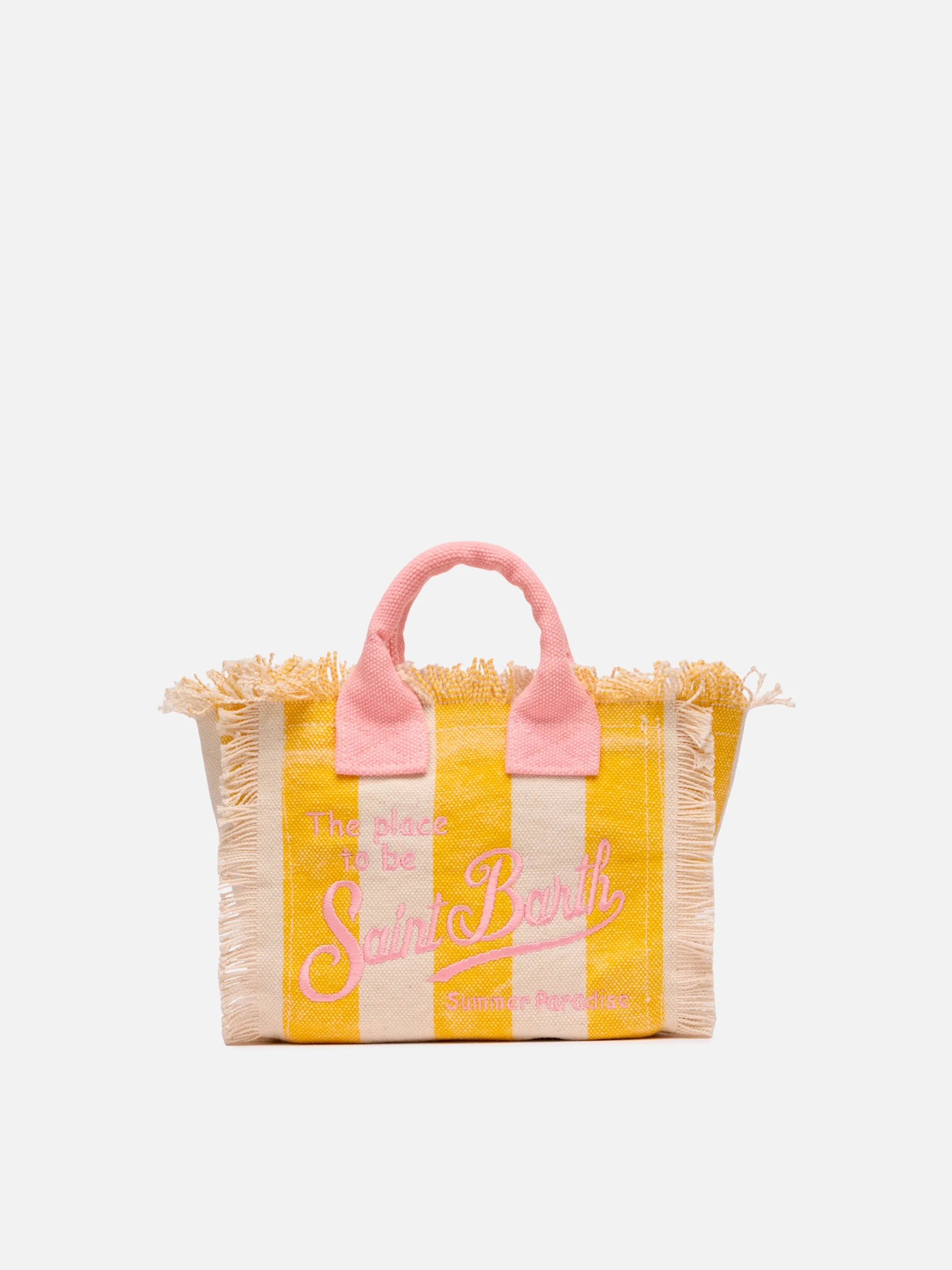 Borsa da mare mini in cotone gialla a righe