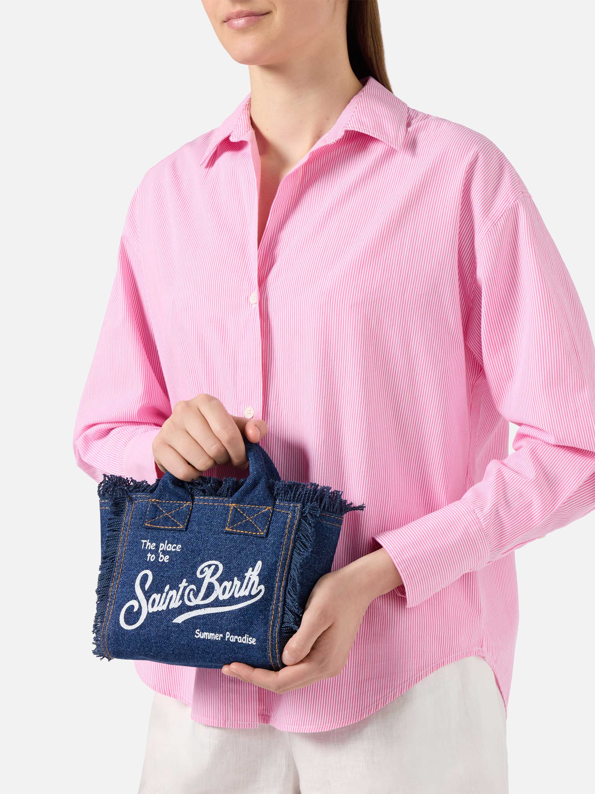 Borsa da mare mini in denim jeans scuro
