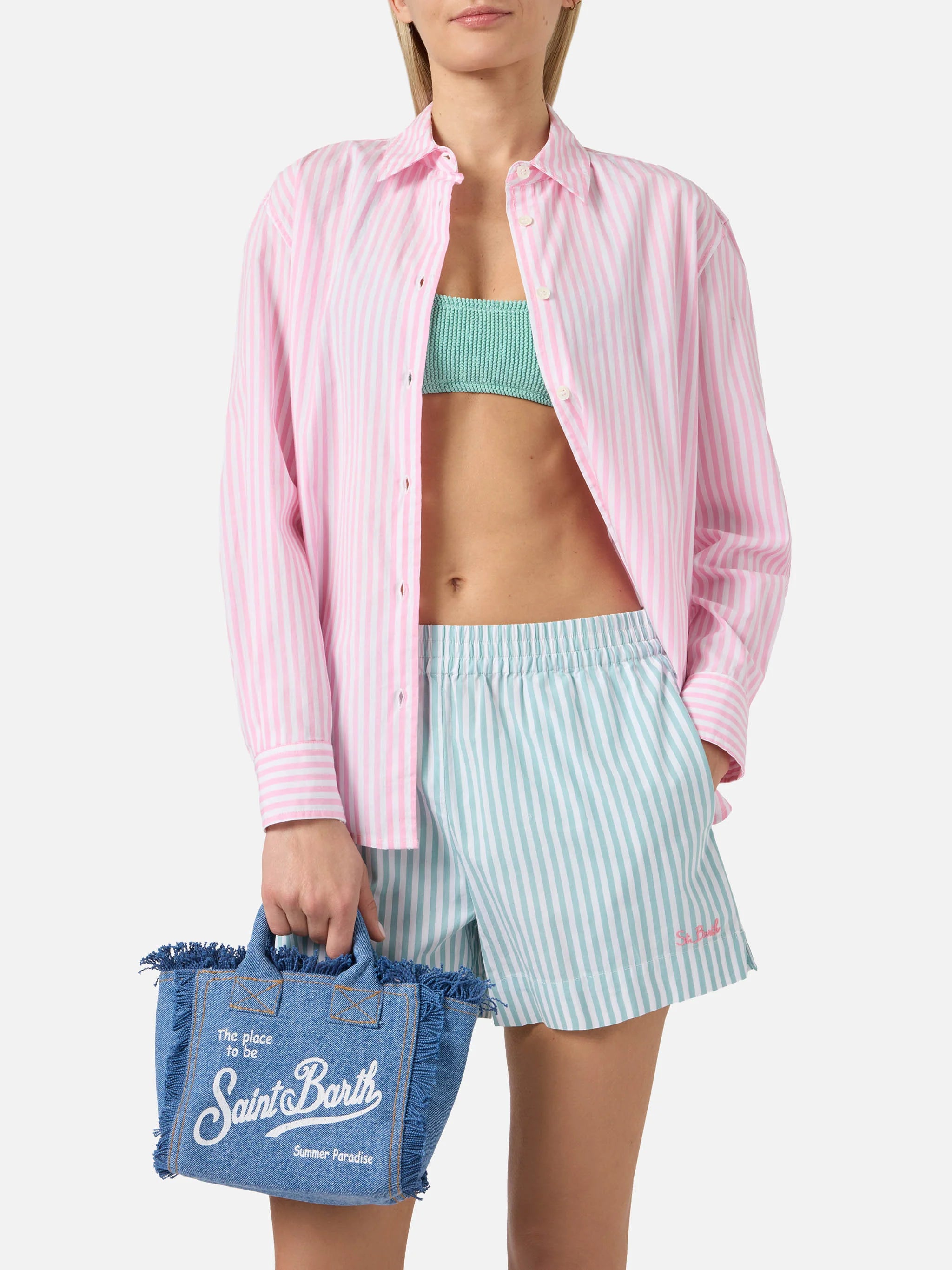 Borsa da mare mini in denim jeans
