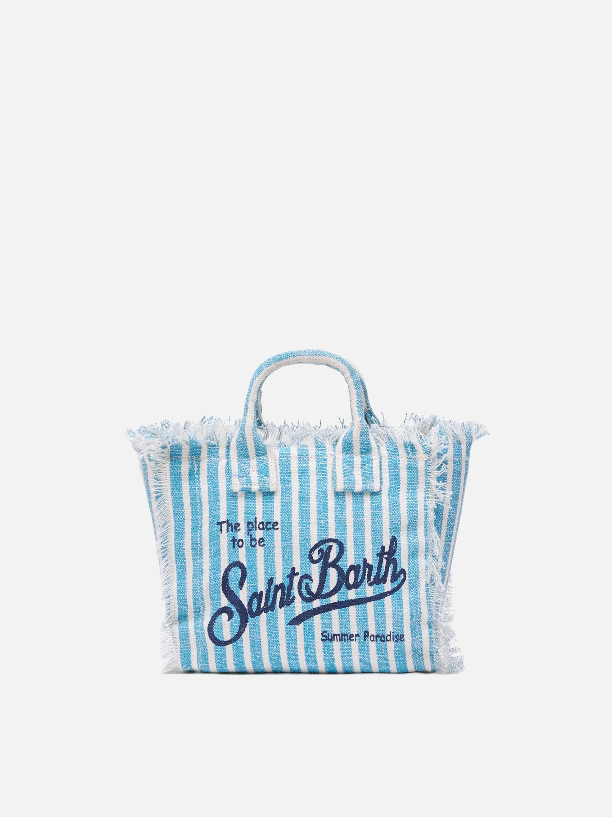 Borsa da mare mini in lino azzurra e bianca