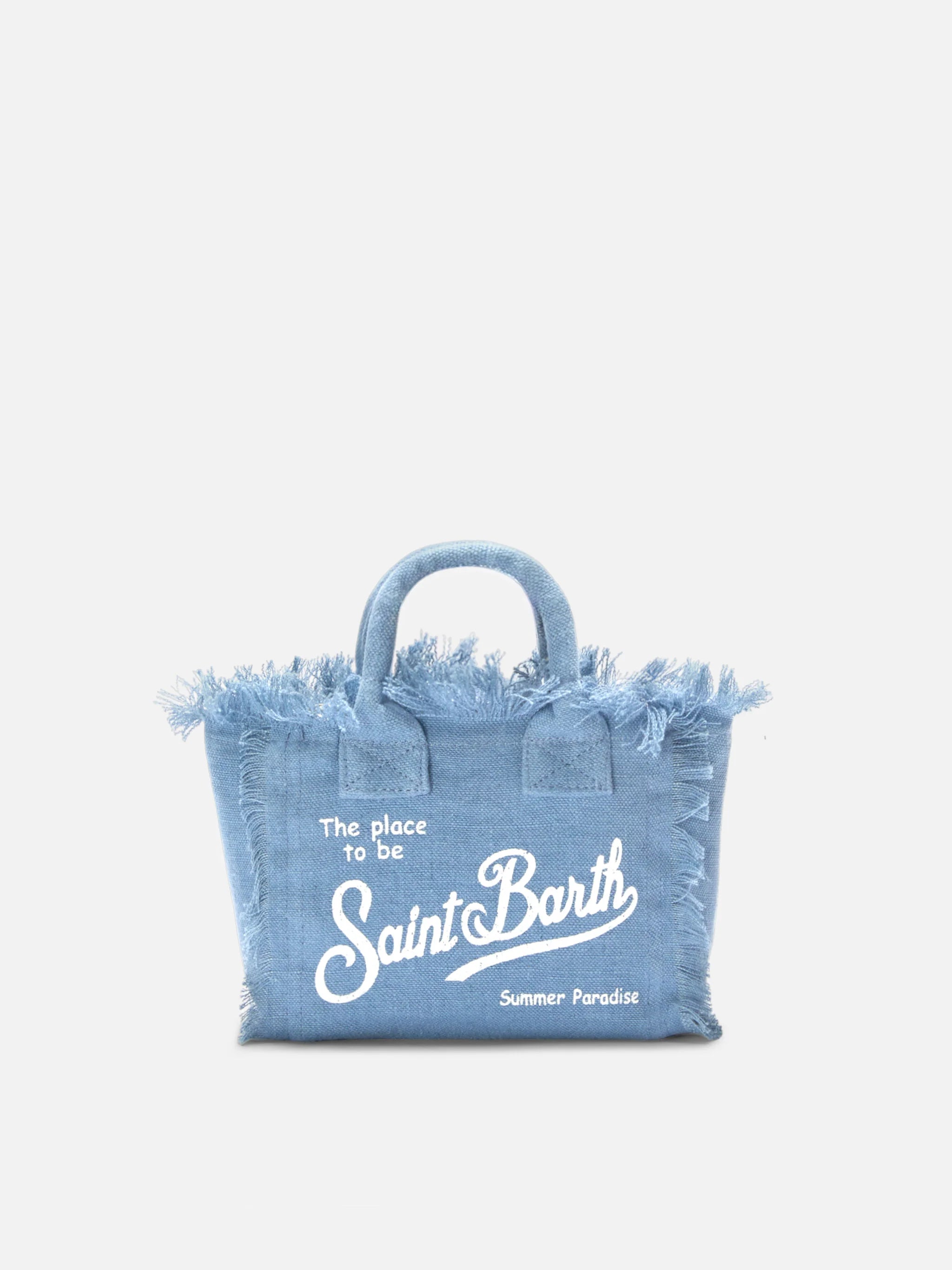 Borsa da mare mini in lino blu