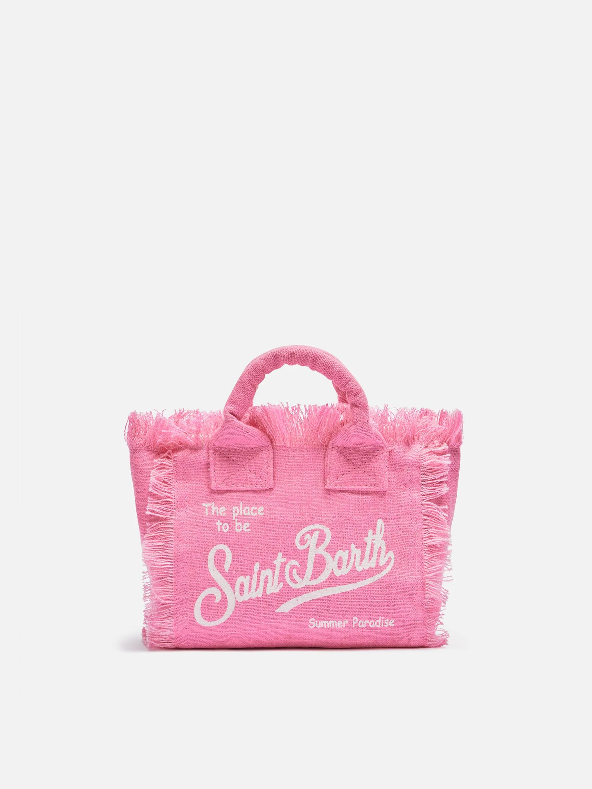 Borsa da mare mini in lino fucsia