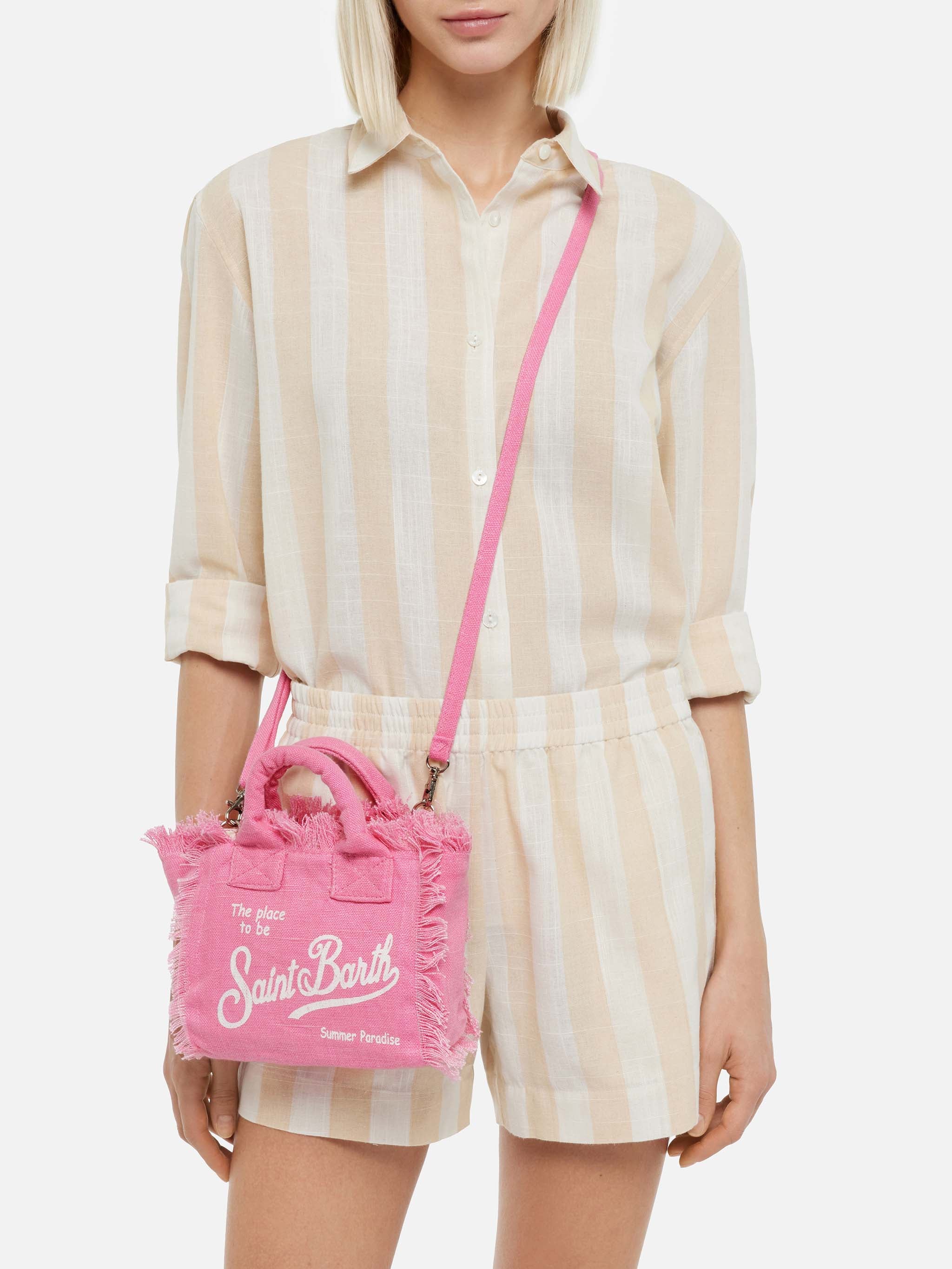 Borsa da mare mini in lino fucsia