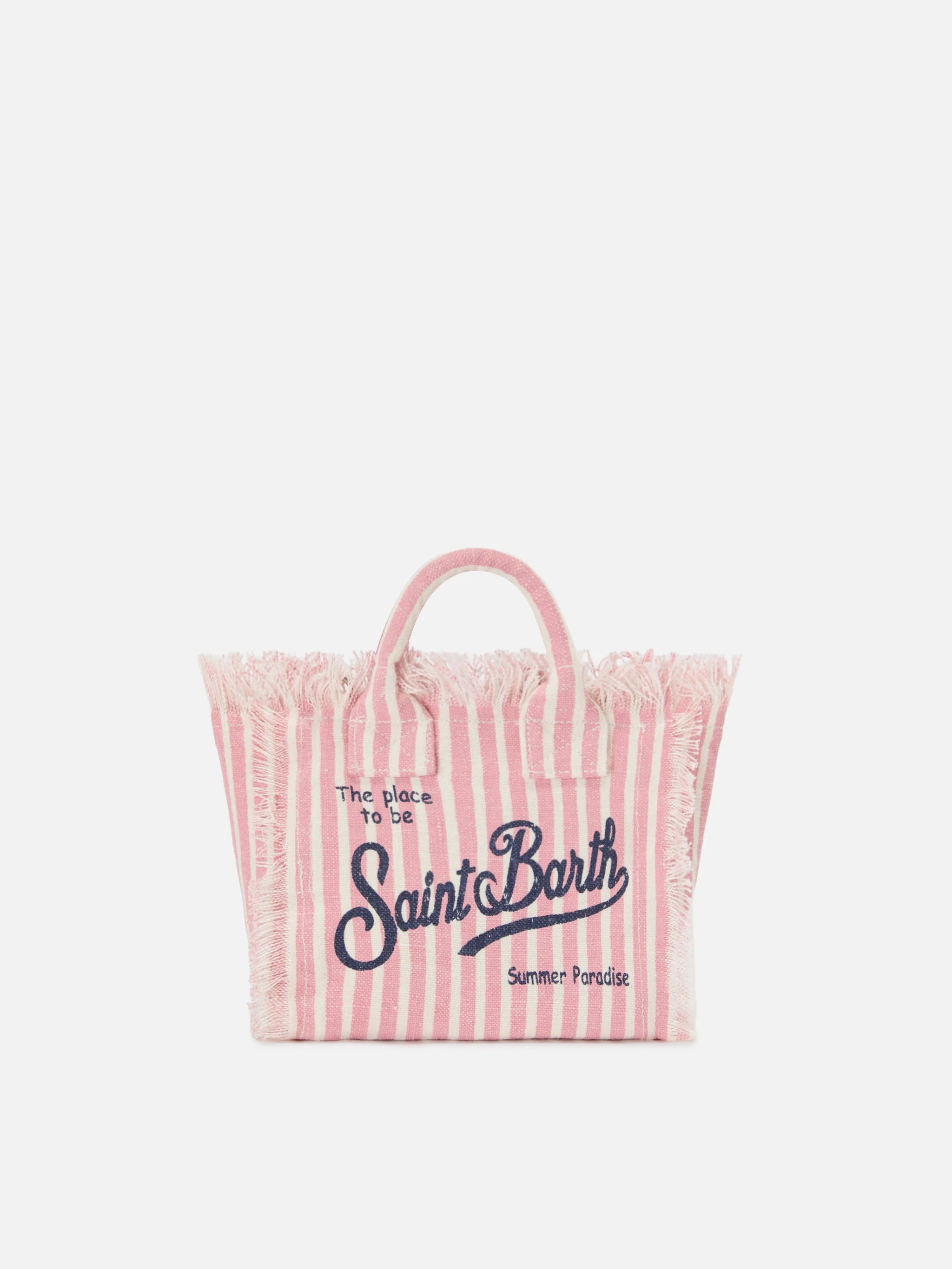 Borsa da mare mini in lino rosa e bianca