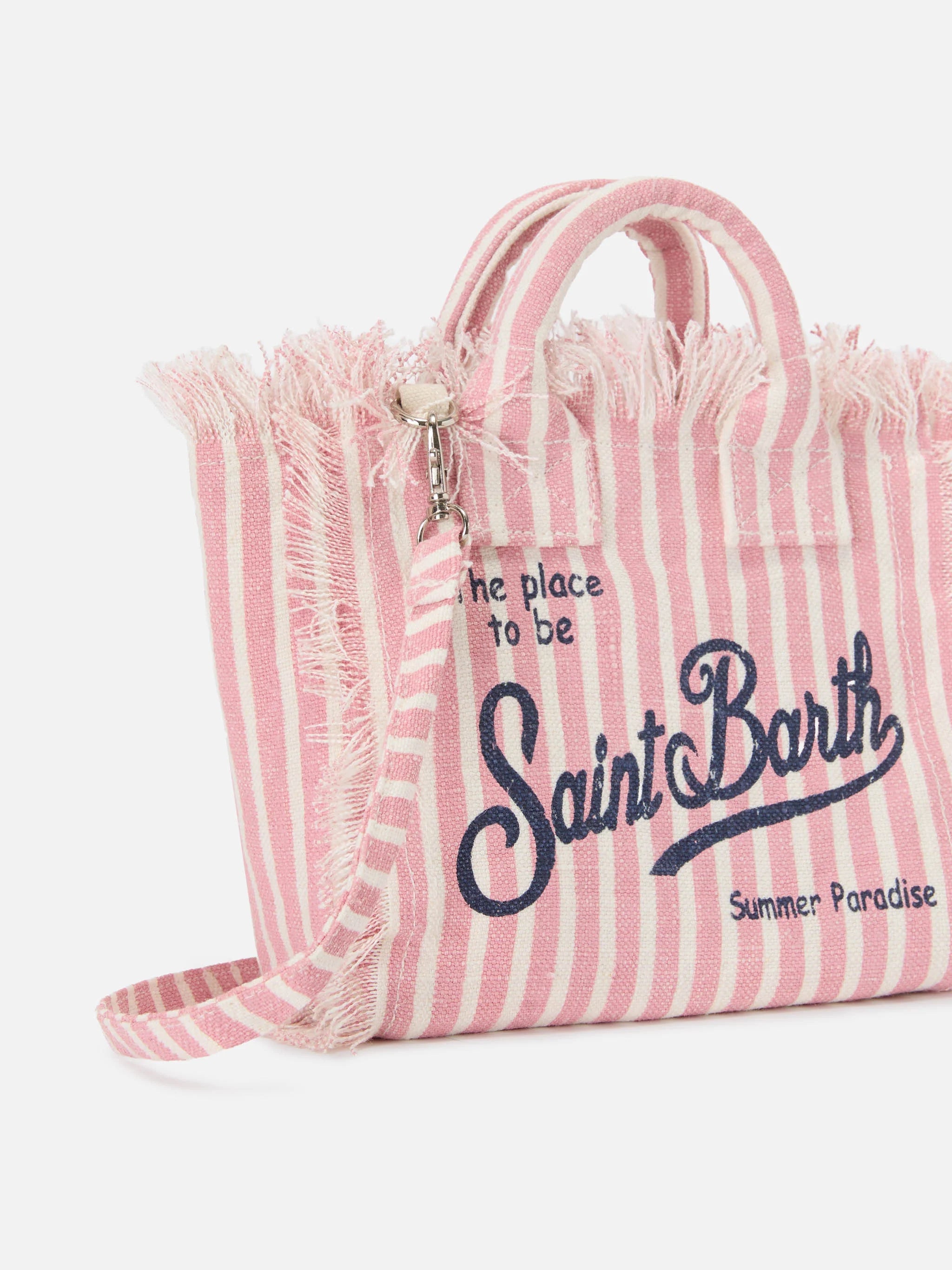 Borsa da mare mini in lino rosa e bianca